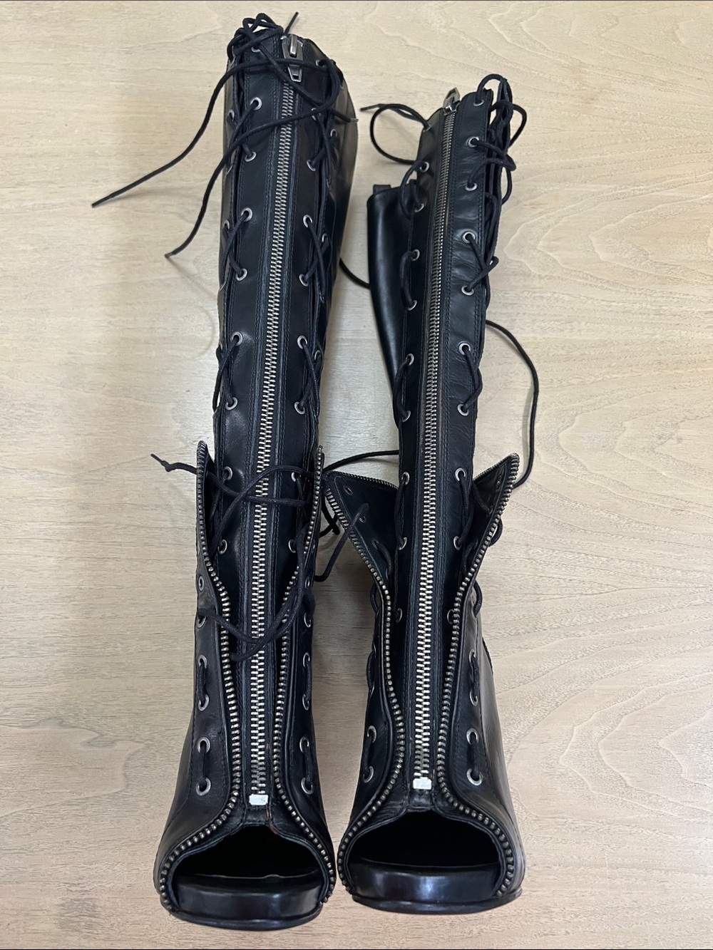 Alexander Wang Black Lace-Up Peep-Toe High Heel Boots - Picture 5 of 15